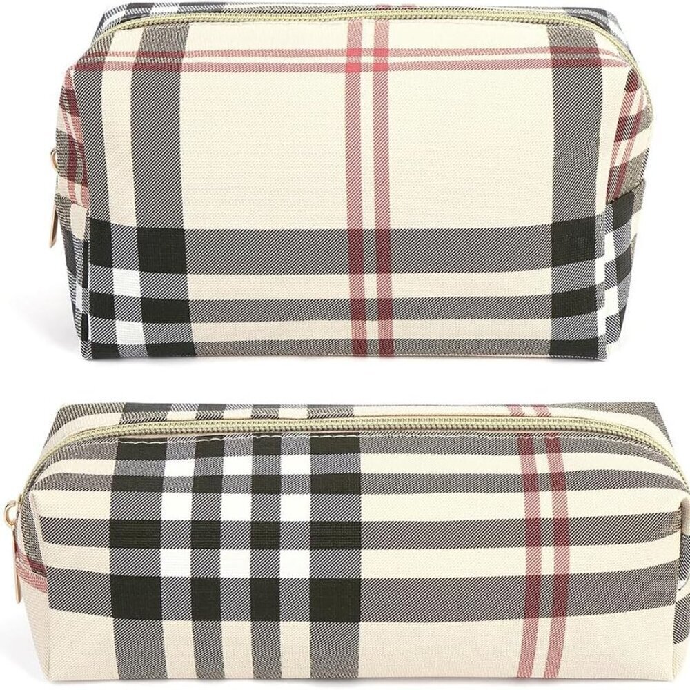 Small Makeup Bag for Purse, 2 PCS Cosmetic Bag for Women Travel Makeup Pouch Lea